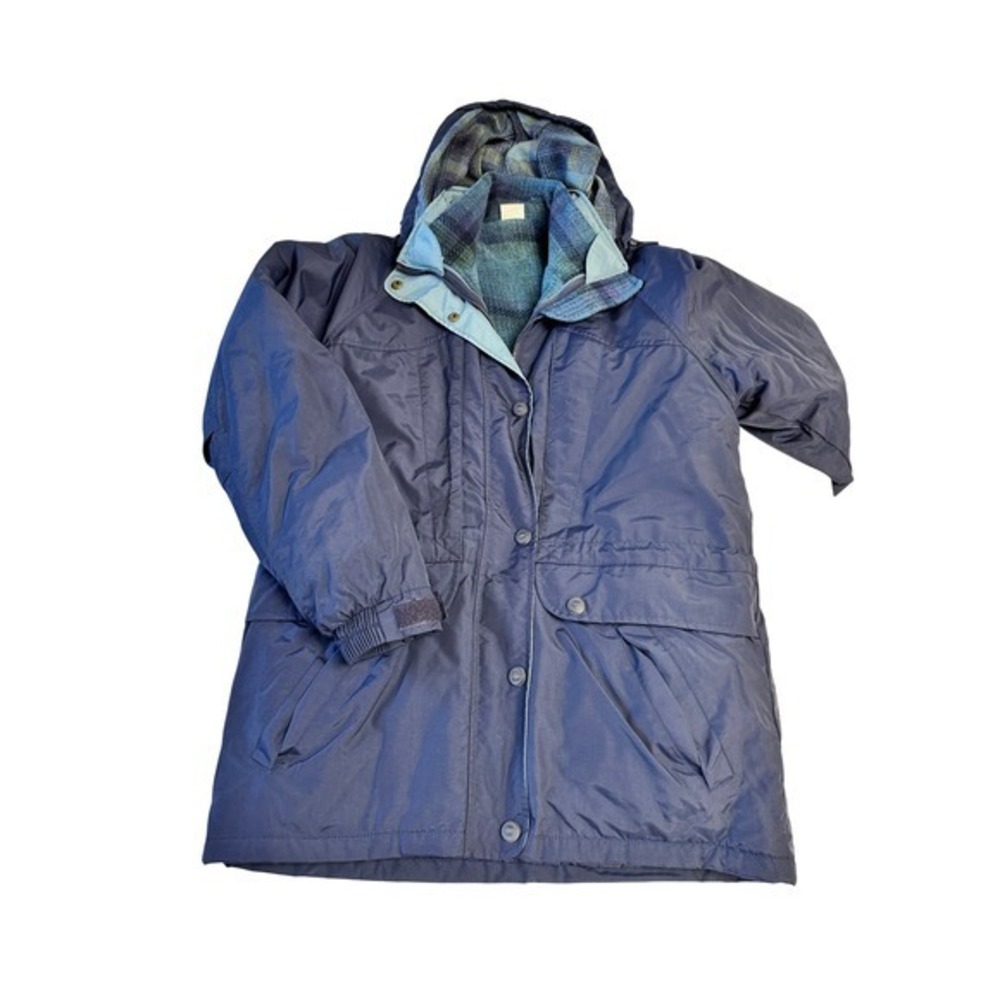 Northern Collections Womens Navy‎ Plaid Lined Hooded Parka Jacket Medium JS
